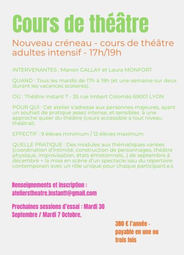 Image du texte explicitant le cours de théâtre de 17h