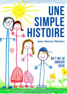 Coloriage d'une famille enfant avec titre une simple histoire et les dates de jeu 7au10
